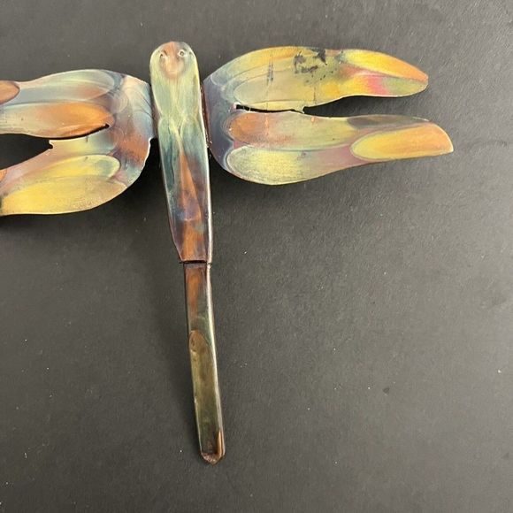 Flame Painted Copper Dragonfly Wall Hanging Decor Artisan Handmade Small 6” X 5” - Picture 3 of 6